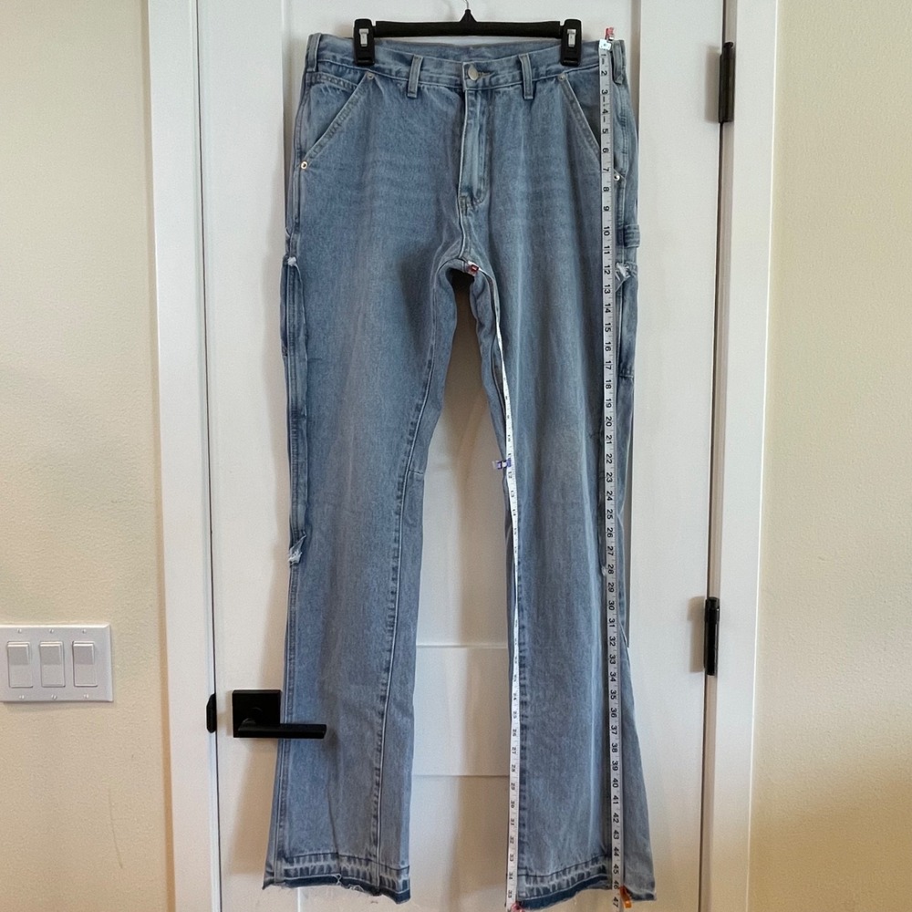 Jeans Denim M Carpenter Cargo Flare Raw Edge High‎ Rise Utility Cowboy Country - Picture 3 of 16